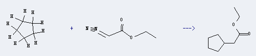 Cyclopentaneaceticacid, ethyl ester is prepared by Diazoacetic acid ethyl ester and Cyclopentane